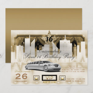 White Gold City Naight Lights Limo Birthday Party Kaart
