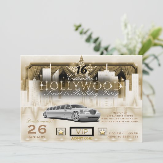 White Gold City Night Lights Limo Hollywood Party Kaart (Staand voorkant)