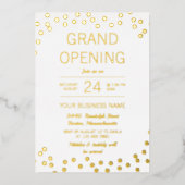 White & Gold Confetti Business Grand Opening Folie Uitnodiging (Voorkant)