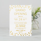 White & Gold Confetti Business Grand Opening Folie Uitnodiging (Staand Voorkant)