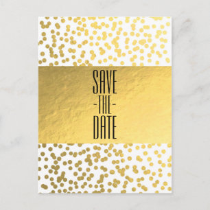 White & Gold Confetti Folie Glam Save the Date Aankondigingskaart