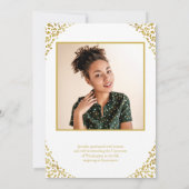 White Gold Confetti Foto Afstuderen Aankondiging (Achterkant)