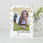 White Gold Confetti Foto Afstuderen Aankondiging (Staand voorkant)