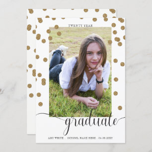 White Gold Confetti Foto Afstuderen Aankondiging