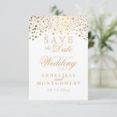 White & Gold Confetti & Glitter Save the Date (Staand voorkant)