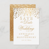 White & Gold Confetti & Glitter Save the Date (Voorkant / Achterkant)