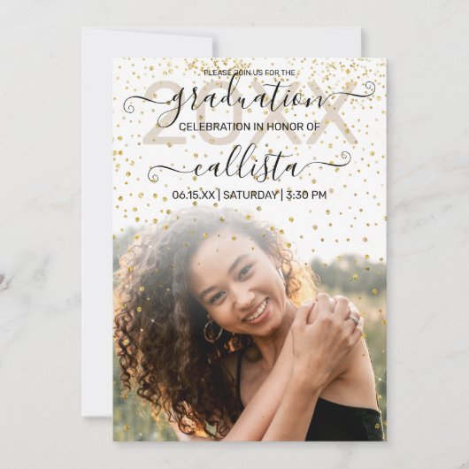 White Gold Confetti Photo Collage Afstuderen Kaart (Voorkant)