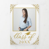 White Gold Confetti Photo Graduparty Drieluik Uitnodiging (Cover)