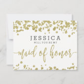 White & Gold Confetti Zal je mijn bruidsmeisje zij Kaart (Voorkant)