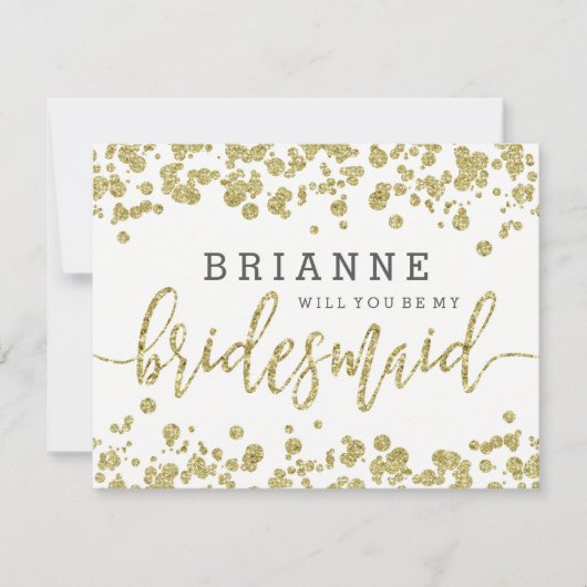 White & Gold Confetti zal je mijn bruidsmeisje zij Kaart (Voorkant)