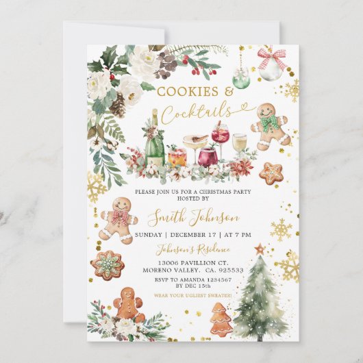 White Gold Cookie Cocktail Kerstfeest Kaart (Voorkant)