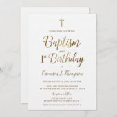 White Gold Cross Baptisme 1e verjaardag Uitnodigin Kaart (Voorkant / Achterkant)