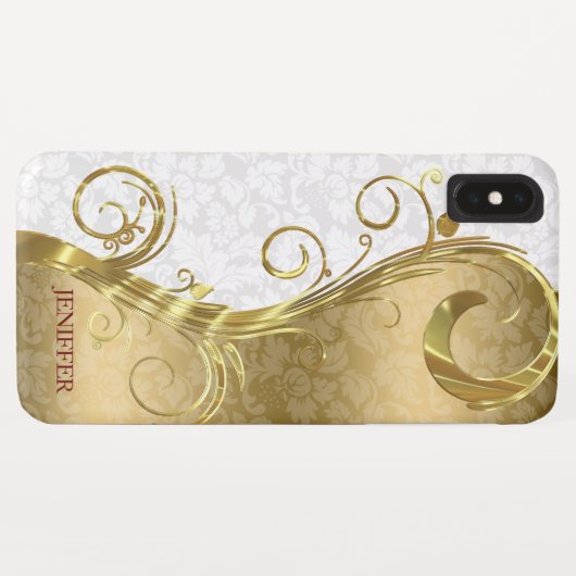 White Gold Damask Gold Swirls Case-Mate iPhone Case (Achterkant (horizontaal))