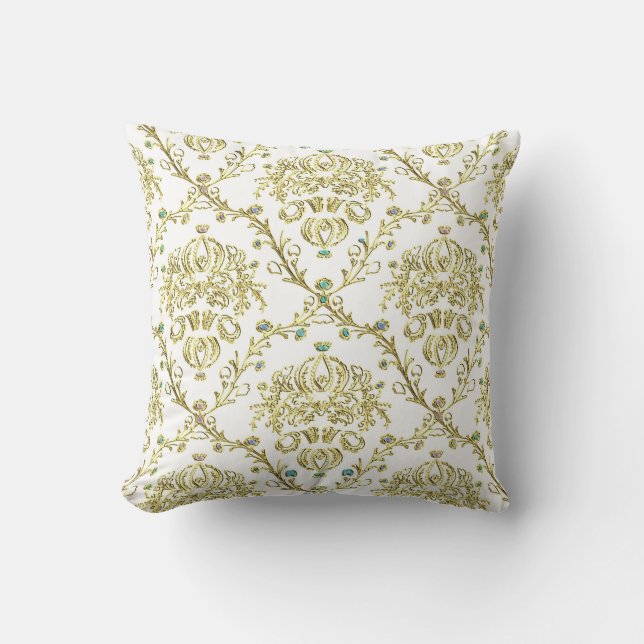 White Gold Damask print  Sierkussen (Voorkant)