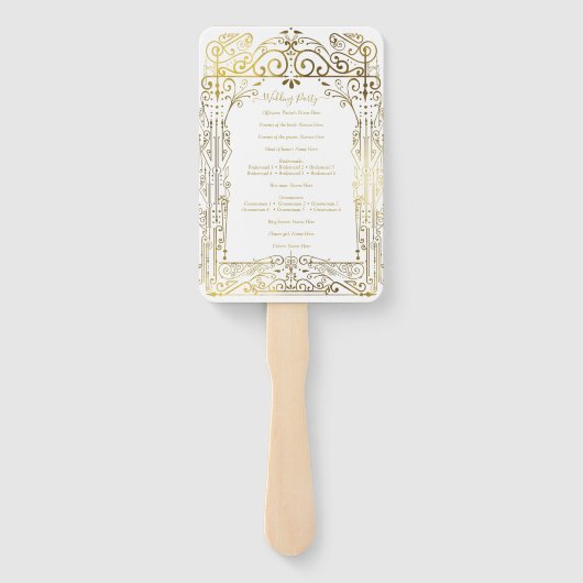 White Gold Deco Chic Glam Wedding Program Handje F Handwaaier (Achterkant)