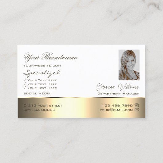 White Gold Decor Cute Roos Flower with Photo Visitekaartje (Achterkant)