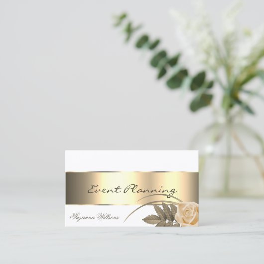 White Gold Decor Cute Roos Flower with Photo Visitekaartje (Staand voorkant)