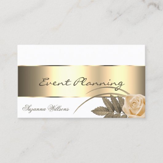 White Gold Decor Cute Roos Flower with Photo Visitekaartje (Voorkant)