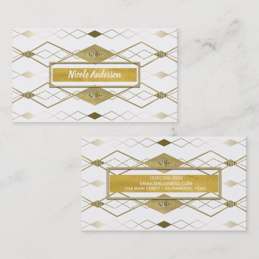 White & Gold Diamond Glamor Modern Classy Elegant Visitekaartje (Voorkant / Achterkant)