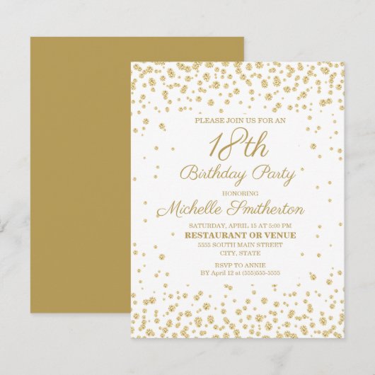 White Gold Diamond Glitter Women's 18e verjaardag Kaart (Voorkant / Achterkant)