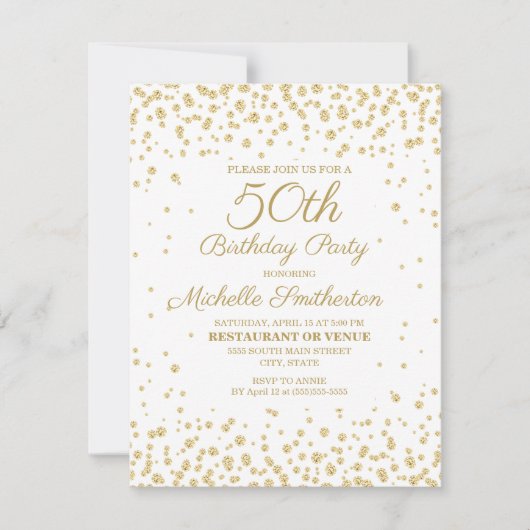 White Gold Diamond Glitter Women's 50th Birthday Kaart (Voorkant)