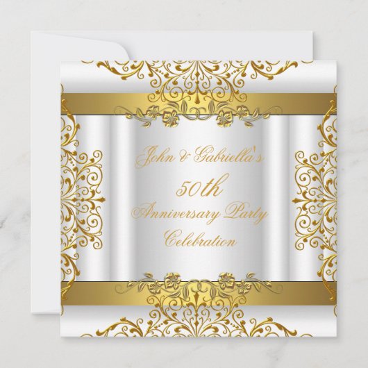 White Gold Elegant Gold 50th Wedding Jubileum Kaart (Voorkant)