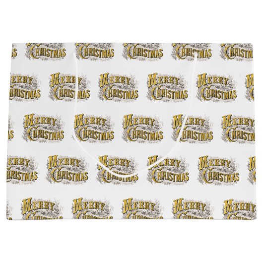 White Gold Elegant Merry Kerstmis Rustic  Groot Cadeauzakje (Voorkant)