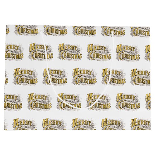 White Gold Elegant Merry Kerstmis Rustic Groot Cadeauzakje (Achterkant)