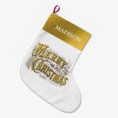 White Gold Elegant Merry Kerstmis Rustic  Grote Kerstsok (Voorkant (Hangend))