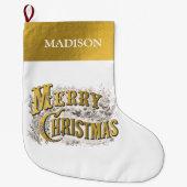 White Gold Elegant Merry Kerstmis Rustic  Grote Kerstsok (Voorkant)