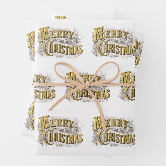 White Gold Elegant Merry Kerstmis Rustic  Inpakpapier Vel (In situ)