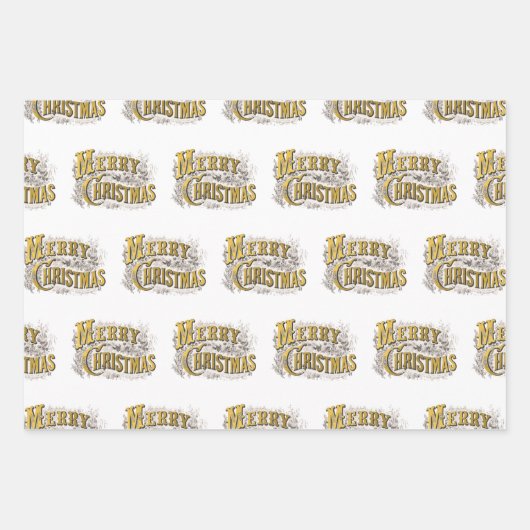 White Gold Elegant Merry Kerstmis Rustic  Inpakpapier Vel (Voorkant)