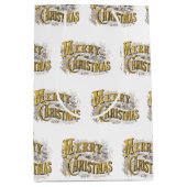 White Gold Elegant Merry Kerstmis Rustic  Medium Cadeauzakje (Voorkant)