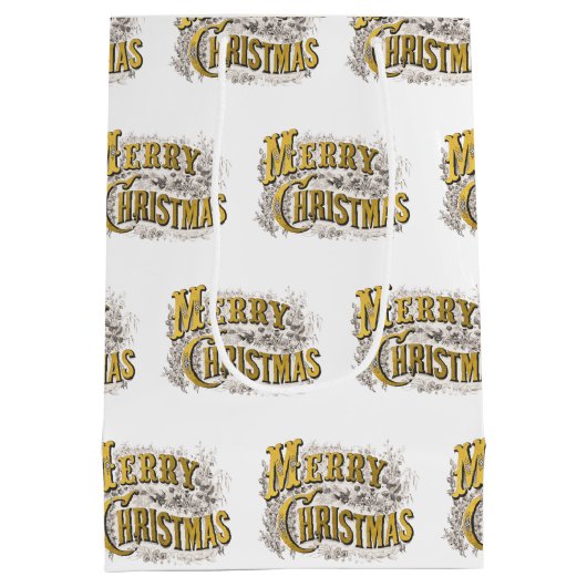 White Gold Elegant Merry Kerstmis Rustic Medium Cadeauzakje (Achterkant)