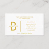 White & Gold Elegant Monogram Modern Professional Visitekaartje (Achterkant)