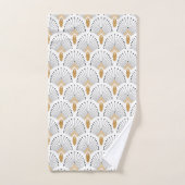 White, Gold en Black Art Deco Fan Flower Motif Bad Handdoek (Handdoek)