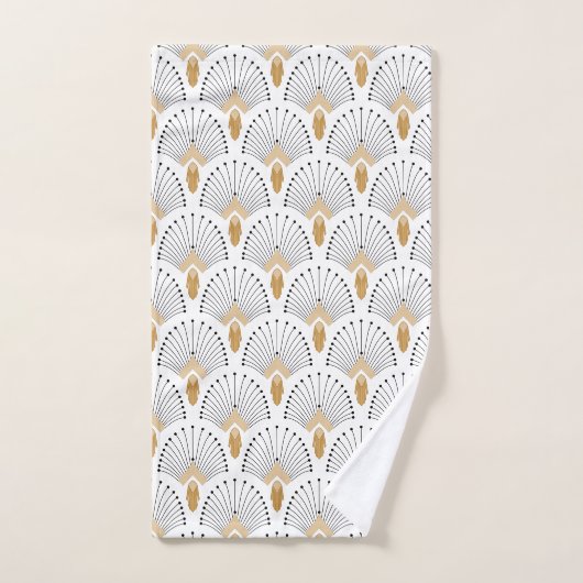 White, Gold en Black Art Deco Fan Flower Motif Bad Handdoek (Handdoek)