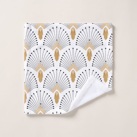 White, Gold en Black Art Deco Fan Flower Motif Bad Handdoek (Wasdoekje)