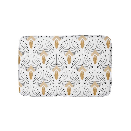 White, Gold en Black Art Deco Fan Flower Motif Badmat (Voorkant)