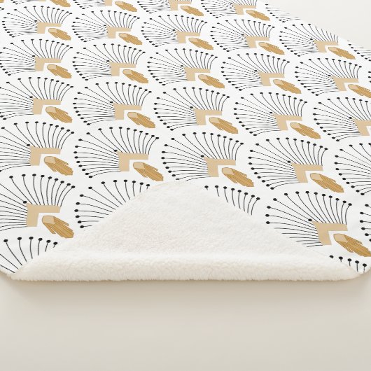 White, Gold en Black Art Deco Fan Flower Motif Sherpa Deken (3/4)