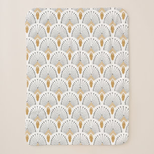 White, Gold en Black Art Deco Fan Flower Motif Sherpa Deken
