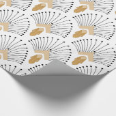 White, Gold en Black Art Deco Fan Flowers Motif Cadeaupapier (Hoek)