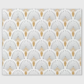 White, Gold en Black Art Deco Fan Flowers Motif Cadeaupapier (Vlak)