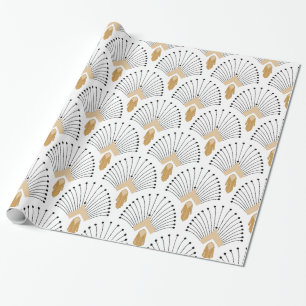 White, Gold en Black Art Deco Fan Flowers Motif Cadeaupapier