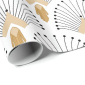 White, Gold en Black Art Deco Fan Flowers Motif Cadeaupapier (Rol Hoek)