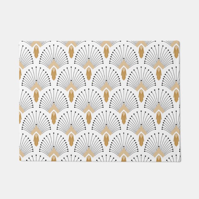 White, Gold en Black Art Deco Fan Flowers Motif Deurmat (Voorkant)