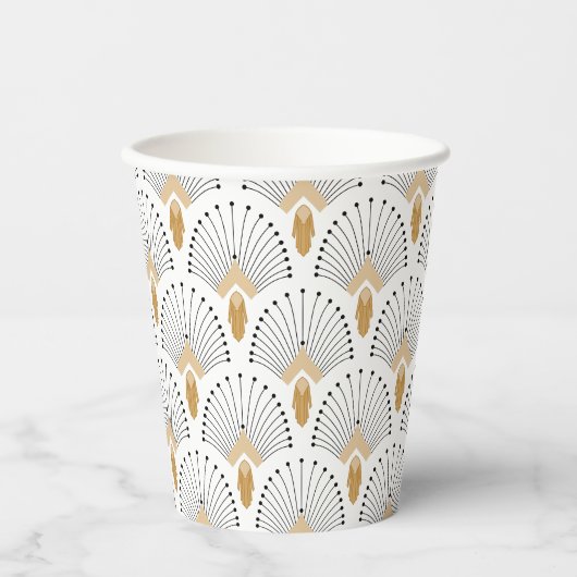 White, Gold en Black Art Deco Fan Flowers Motif Papieren Bekers (Voorkant)