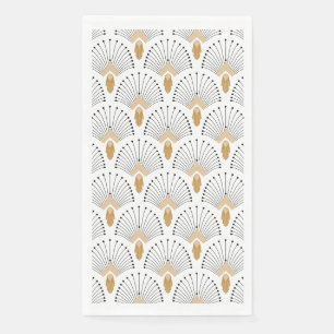 White, Gold en Black Art Deco Fan Flowers Motif Servet