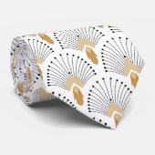 White, Gold en Black Art Deco Fan Flowers Motif Stropdas (Opgerold)