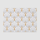 White, Gold en Black Art Deco Fan Flowers Motif Tissuepapier (Voorkant)